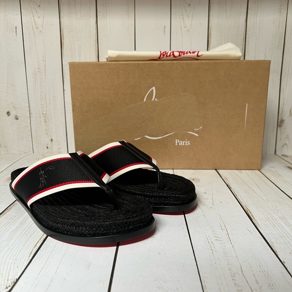 Christian Louboutin Hot Flip Espadrille Flip Flop Sandal Black Multi Sz 40 / 7 - Picture 1 of 13